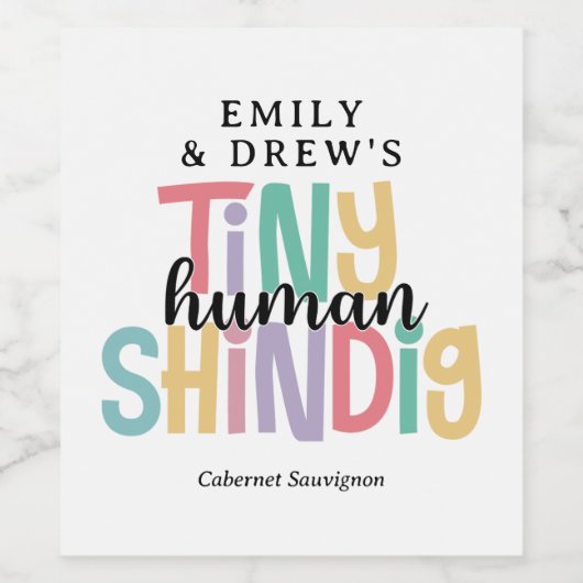 Tiny Human Shindig Schattigee regenboogkleuren Wijn Etiket (Enkel label)