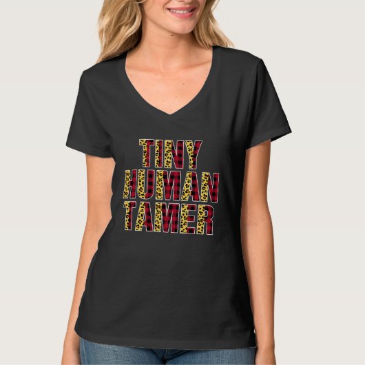 Tiny Human Tamer Half Leopard Plaid  Mom Mother's  T-shirt (Voorkant)