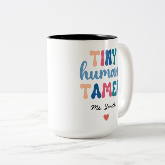 Tiny Human Tamer | Naam aangepaste leraar Tweekleurige Koffiemok (Voorkant rechts)