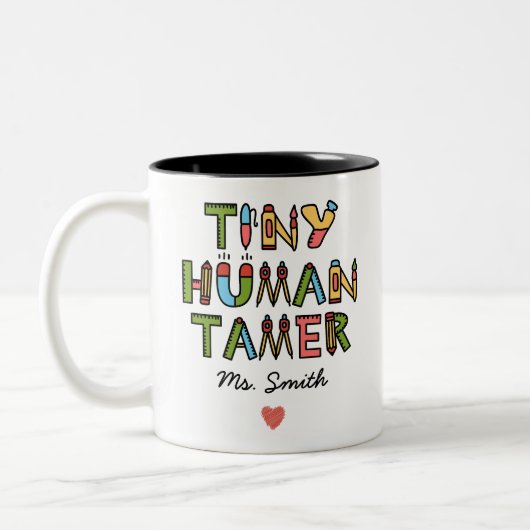 Tiny Human Tamer | Naam aangepaste leraar Tweekleurige Koffiemok (Links)