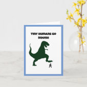 Tiny Humans Go Squish Funny Dinosaur Cartoon Kaart (Gele Bloem)