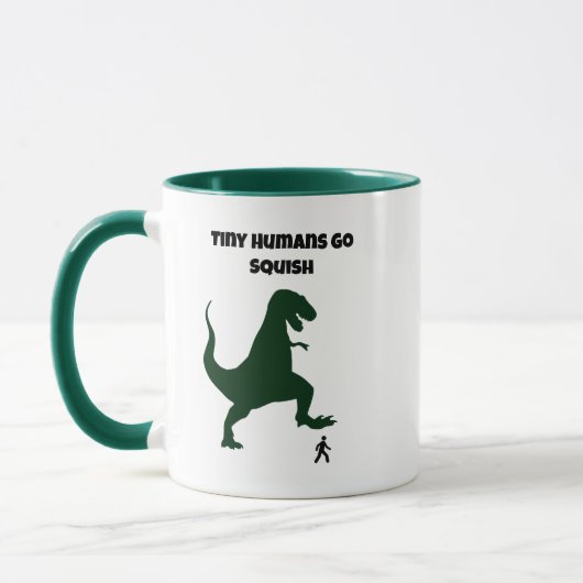 Tiny Humans Go Squish Funny Dinosaur Cartoon Mok (Links)