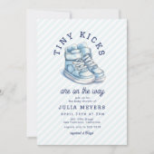 Tiny Kicks Sneakers Sports Blauw Baby shower Kaart (Voorkant)