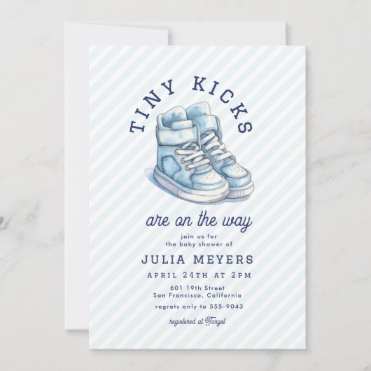 Tiny Kicks Sneakers Sports Blauw Baby shower Kaart (Voorkant)