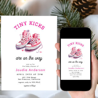 Tiny Kicks Sneakers Sports Pink Baby Shower Kaart