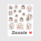 Tiny latte bunny shopping day Sticker (Vel)