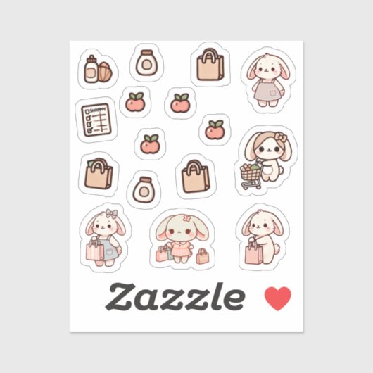 Tiny latte bunny shopping day Sticker (Vel)