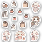 Tiny latte bunny shopping day Sticker (Voorkant)