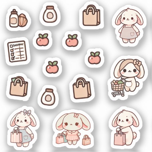 Tiny latte bunny shopping day Sticker (Voorkant)