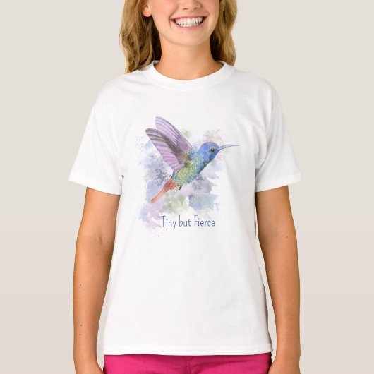 Tiny maar Fierce Quote Whimsical Rufous Hummingbir T-shirt (Voorkant)