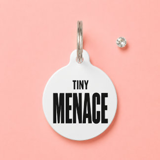 Tiny Menace Grappige Witte Honden Kat Met Eigen Na Huisdierpenning