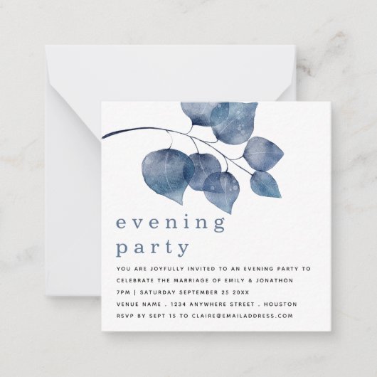 TINY MINI SIZE Blue Foliage Evage Party Invite Notitiekaartje (Voorkant)