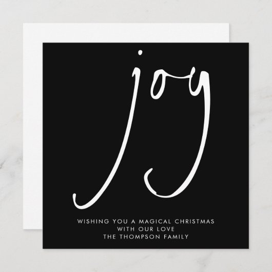 TINY MINI SIZE Joy Script White Black Holiday Notitiekaartje (Voorkant / Achterkant)