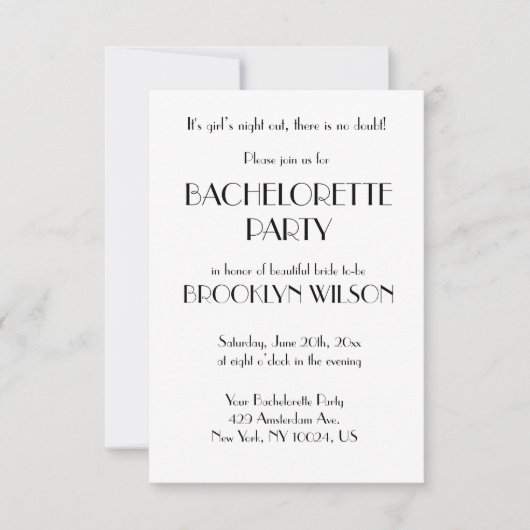 Tiny Minimal Deco White Bachelorette Party Kaart (Voorkant)