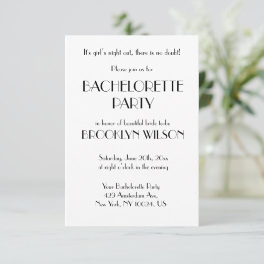 Tiny Minimal Deco White Bachelorette Party Kaart (Staand voorkant)