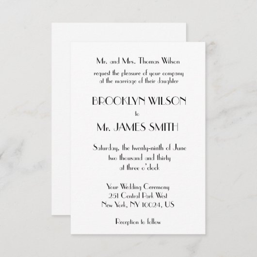 Tiny Minimal Deco White Wedding Uitnodigingen (Voorkant / Achterkant)