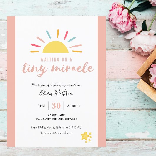 Tiny miracle Invitation Briefkaart, roze Baby show Briefkaart