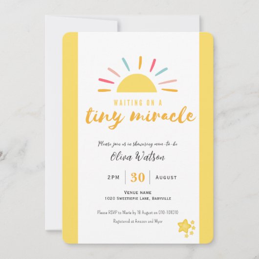 Tiny Miracle Sun, Premium Baby shower Invitation Kaart (Voorkant)