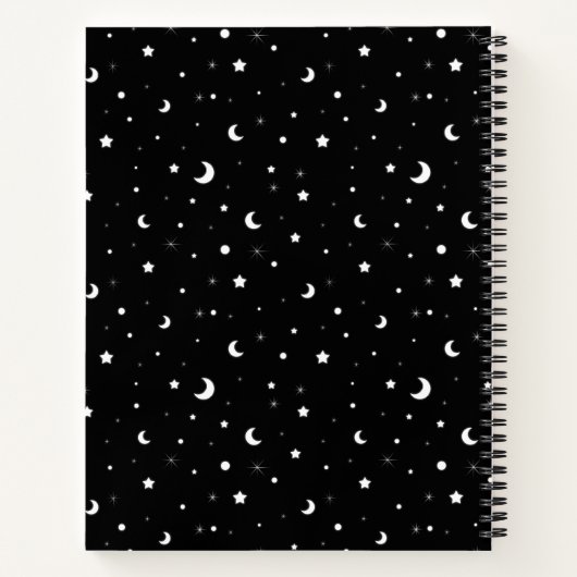Tiny Moons and Stars Custom Name Black Notitieboek (Achterkant)