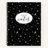 Tiny Moons and Stars Custom Name Black Notitieboek (Voorkant)