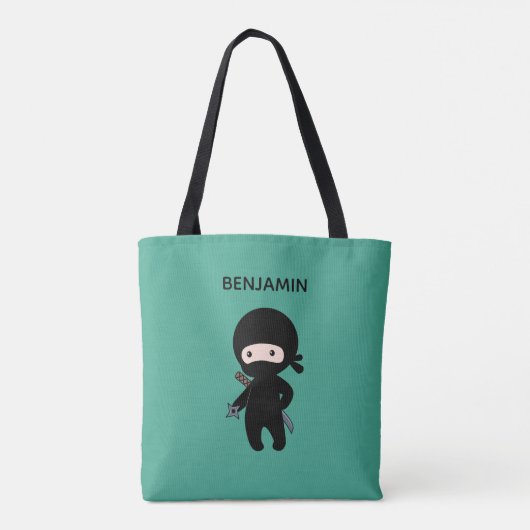 Tiny Ninja aangepaste naam op donkergroen Tote Bag (Achterkant)