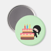 Tiny Ninja Behind Birthday Cake Green Magneet (Voorkant / Achterkant)