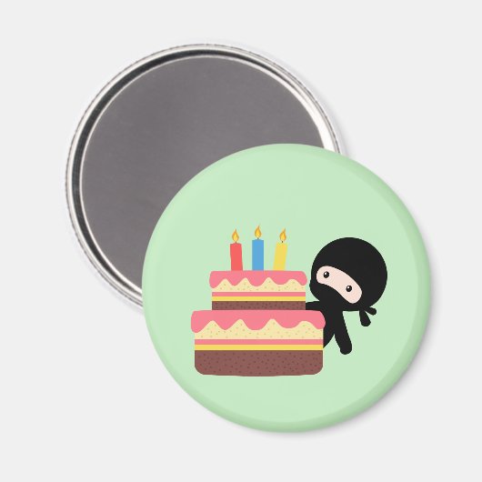 Tiny Ninja Behind Birthday Cake Green Magneet (Voorkant / Achterkant)