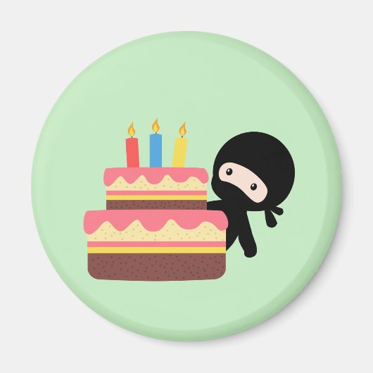 Tiny Ninja Behind Birthday Cake Green Magneet (Voorkant)