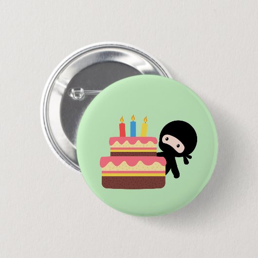 Tiny Ninja Behind Birthday Cake Green Ronde Button 5,7 Cm (Voorkant /achterkant)