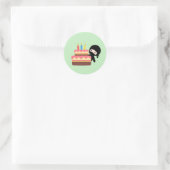 Tiny Ninja Behind Birthday Cake Green Ronde Sticker (Tas)