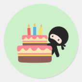 Tiny Ninja Behind Birthday Cake Green Ronde Sticker (Voorkant)
