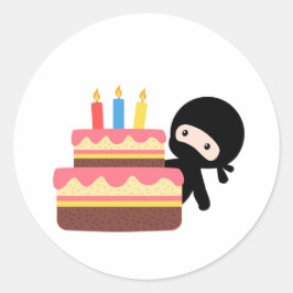 Tiny Ninja Behind Birthday Cake Ronde Sticker