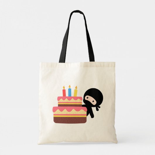 Tiny Ninja Behind Birthday Cake Tote Bag (Achterkant)