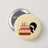 Tiny Ninja Behind Birthday Cake Yellow Ronde Button 5,7 Cm (Voorkant /achterkant)