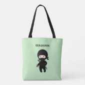 Tiny Ninja Custom Name on Green Tote Bag (Achterkant)