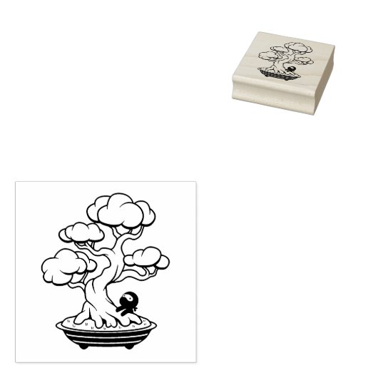Tiny Ninja en Bonsai Tree Rubberstempel (Gestempeld)