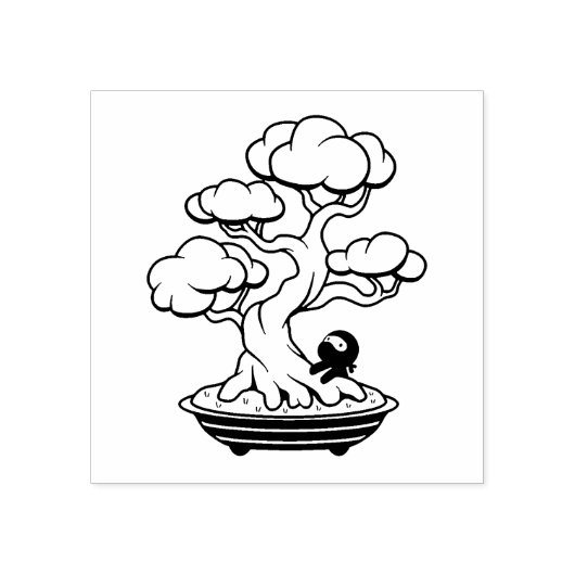 Tiny Ninja en Bonsai Tree Rubberstempel (Afrduk)