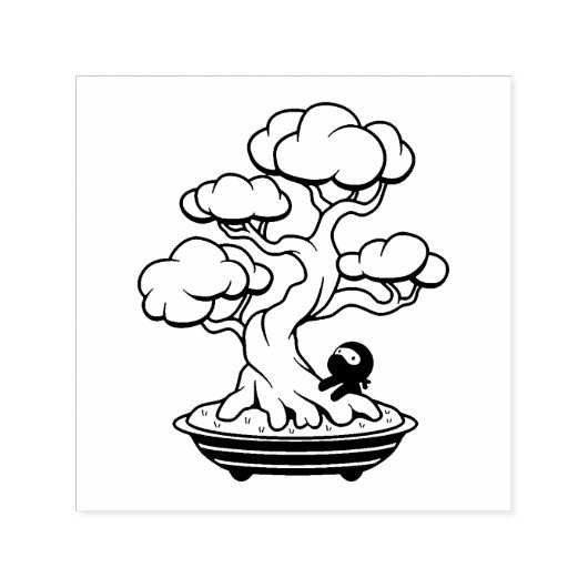 Tiny Ninja en Bonsai Tree Zelfinktende Stempel (Design)