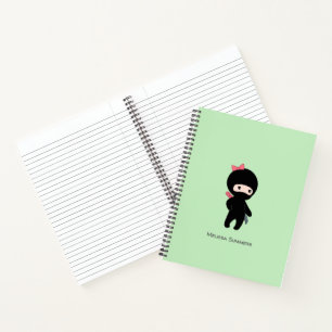 Tiny Ninja Girl Custom Name on Green Notitieboek