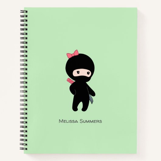 Tiny Ninja Girl Custom Name on Green Notitieboek (Voorkant)