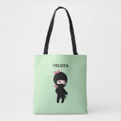 Tiny Ninja Girl Custom Name on Green Tote Bag (Voorkant)