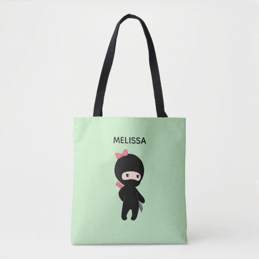 Tiny Ninja Girl Custom Name on Green Tote Bag (Voorkant)