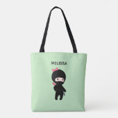Tiny Ninja Girl Custom Name on Green Tote Bag (Achterkant)