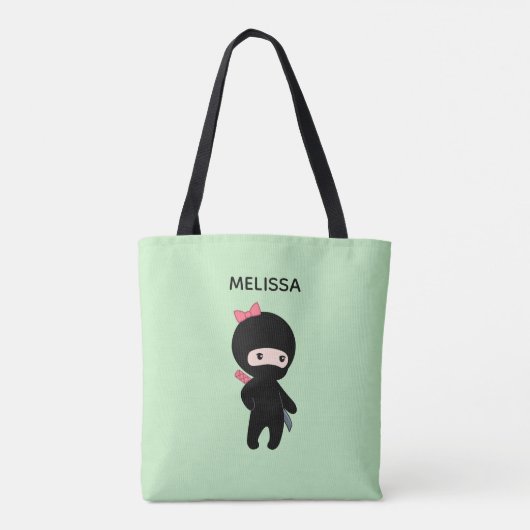 Tiny Ninja Girl Custom Name on Green Tote Bag (Achterkant)