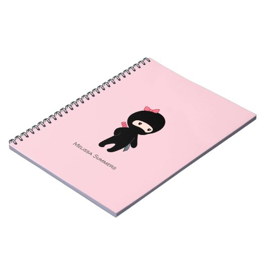 Tiny Ninja Girl Custom Name on Pink Notitieboek (Linkerzijde)