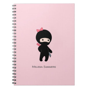 Tiny Ninja Girl Custom Name on Pink Notitieboek