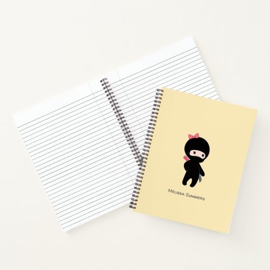 Tiny Ninja Girl Custom Name on Yellow Notitieboek (Binnen)