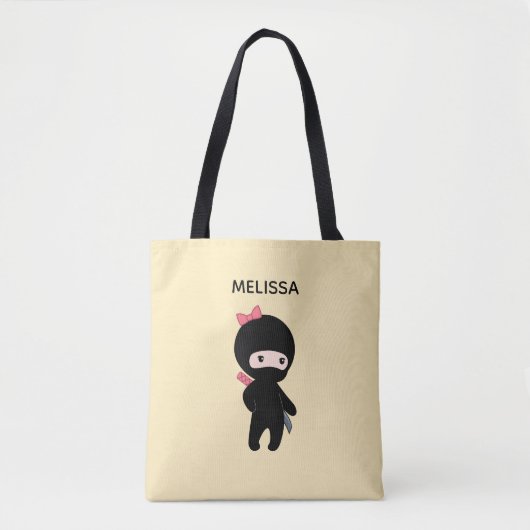 Tiny Ninja Girl Custom Name on Yellow Tote Bag (Voorkant)