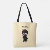 Tiny Ninja Girl Custom Name on Yellow Tote Bag (Achterkant)