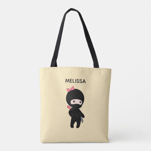 Tiny Ninja Girl Custom Name on Yellow Tote Bag (Achterkant)